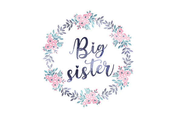 Big Sister with Floral Watercolor Wreath