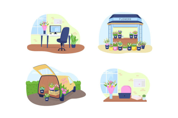 Bouquet Delivery Vector Web Banner Set