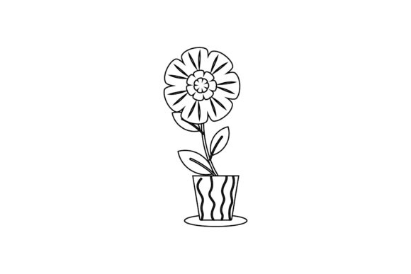 Floral Vase and Leaves Outline
