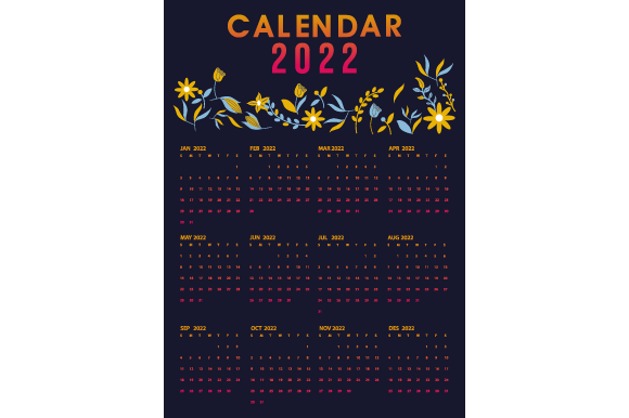 One Page Calendar 2022 Floral Template