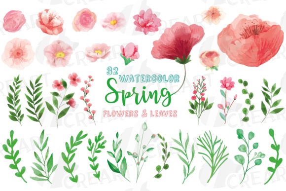 Watercolor Spring Coral Pink Flowers