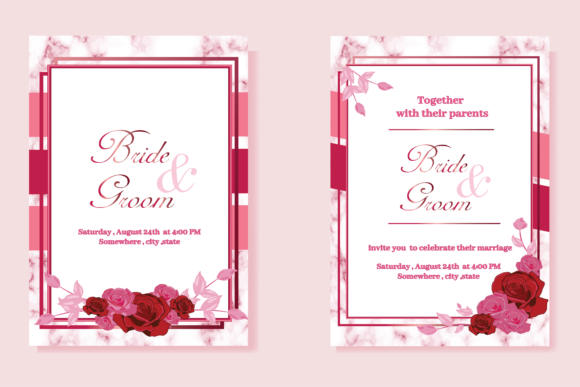 Wedding Invitation Card Pink Rose Marble